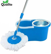 Spin Mop with 360° Rotating Head – Stainless Steel Bucket & Microfiber Refills.